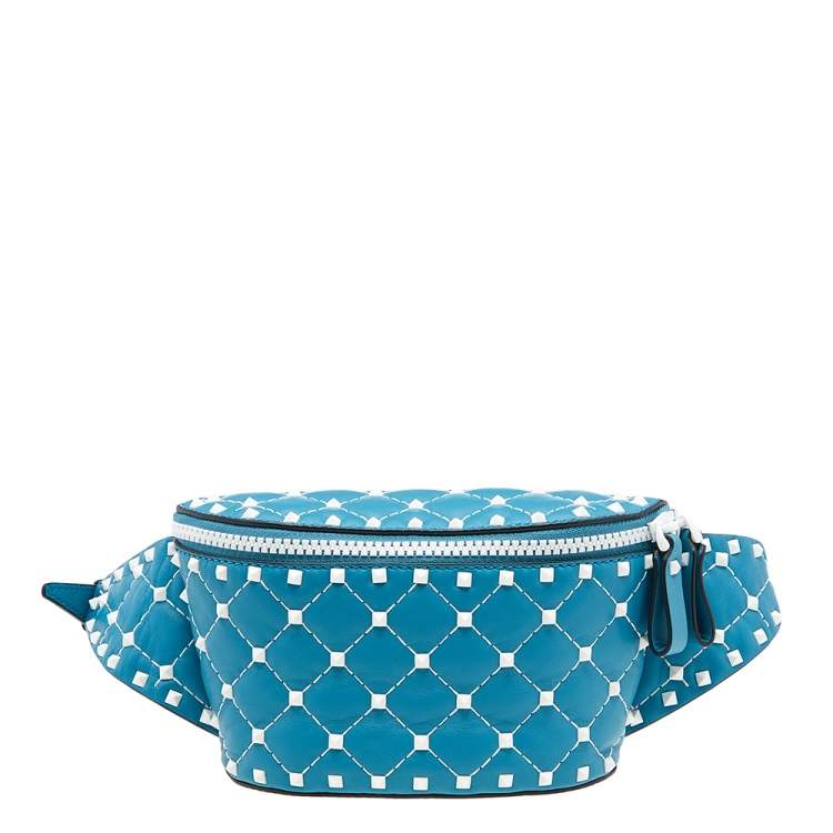 Pre Owned Valentino Blue Quilted Leather Rockstud Belt Bag