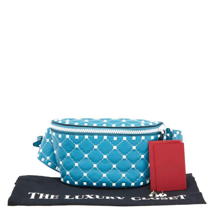 Pre Owned Valentino Blue Quilted Leather Rockstud Belt Bag