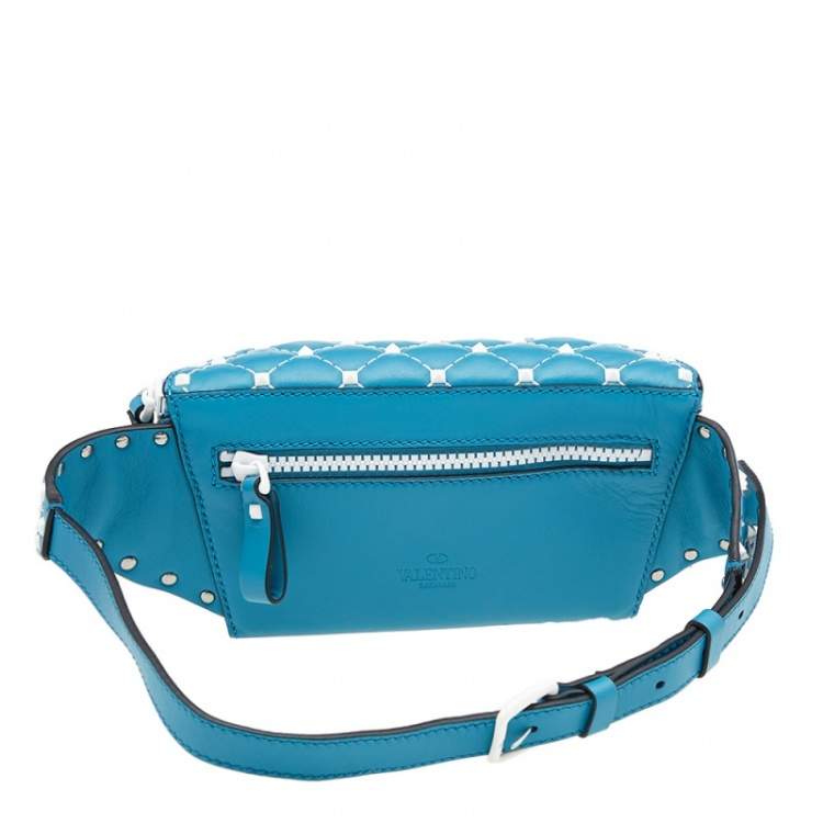 Pre Owned Valentino Blue Quilted Leather Rockstud Belt Bag
