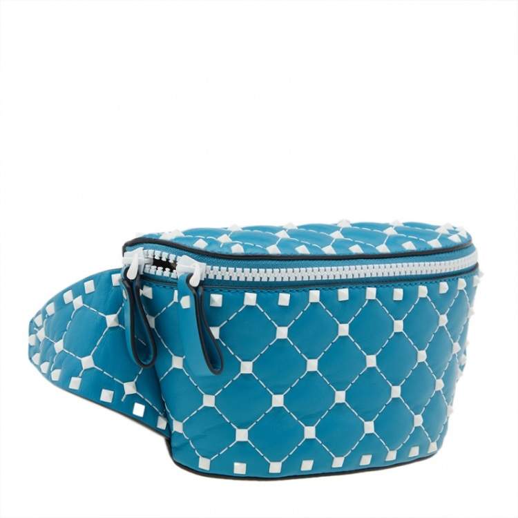 Pre Owned Valentino Blue Quilted Leather Rockstud Belt Bag