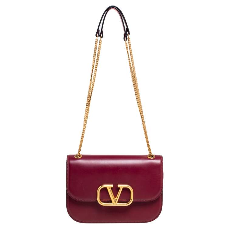 Valentino Cerise Rouge Leather VLOCK Chain Shoulder Bag Valentino The Luxury Closet