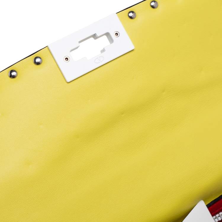 Pre Owned Valentino Yellow Leather Medium Rockstud Spike Top Handle Bag