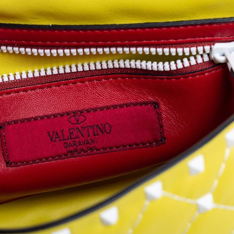 Pre Owned Valentino Yellow Leather Medium Rockstud Spike Top Handle Bag