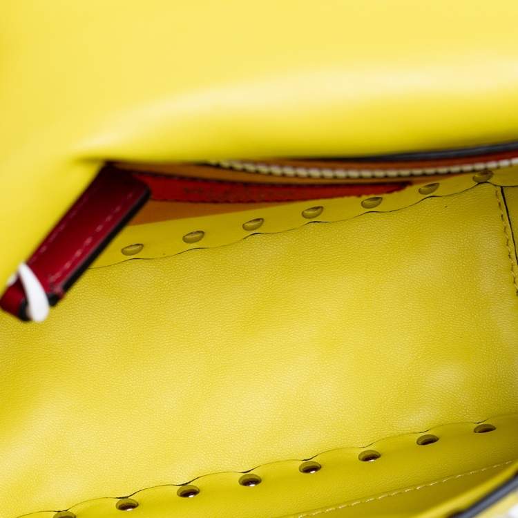Pre Owned Valentino Yellow Leather Medium Rockstud Spike Top Handle Bag