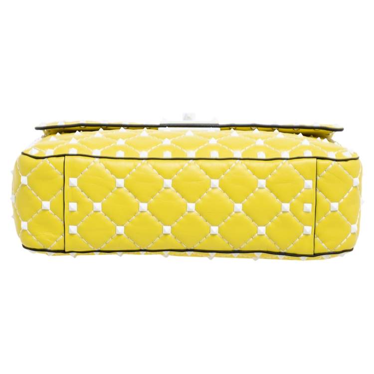 Pre Owned Valentino Yellow Leather Medium Rockstud Spike Top Handle Bag
