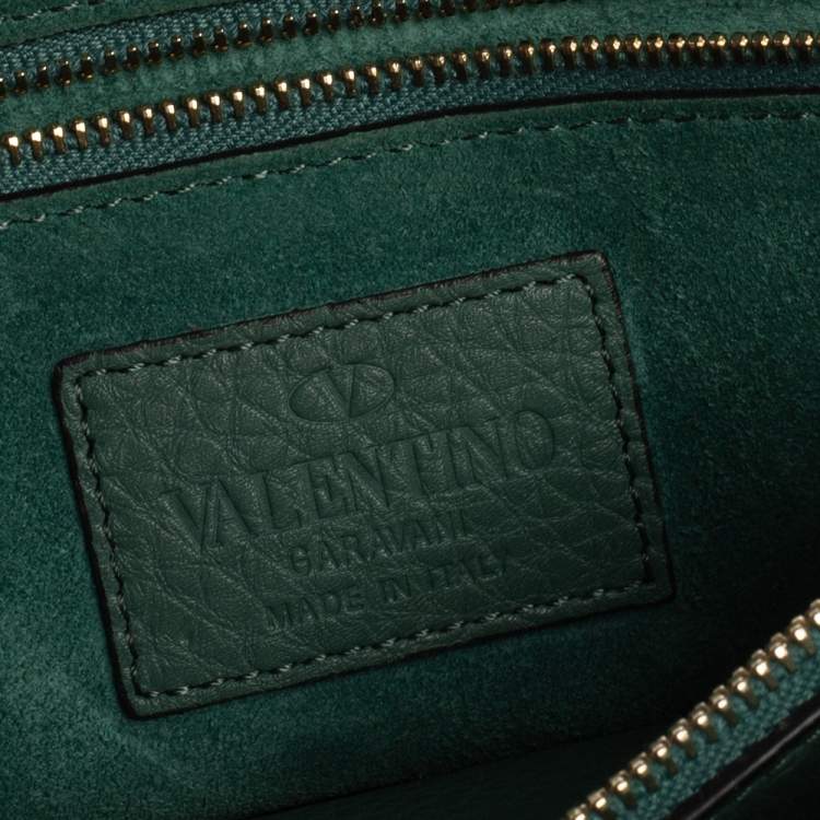 Pre Owned Valentino Green Leather Rockstud Flip Lock Top Handle Bag