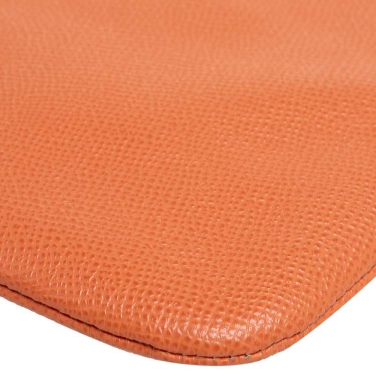 Pre Owned Valentino Carrot Orange Grained Leather Zip Wristlet Pouch