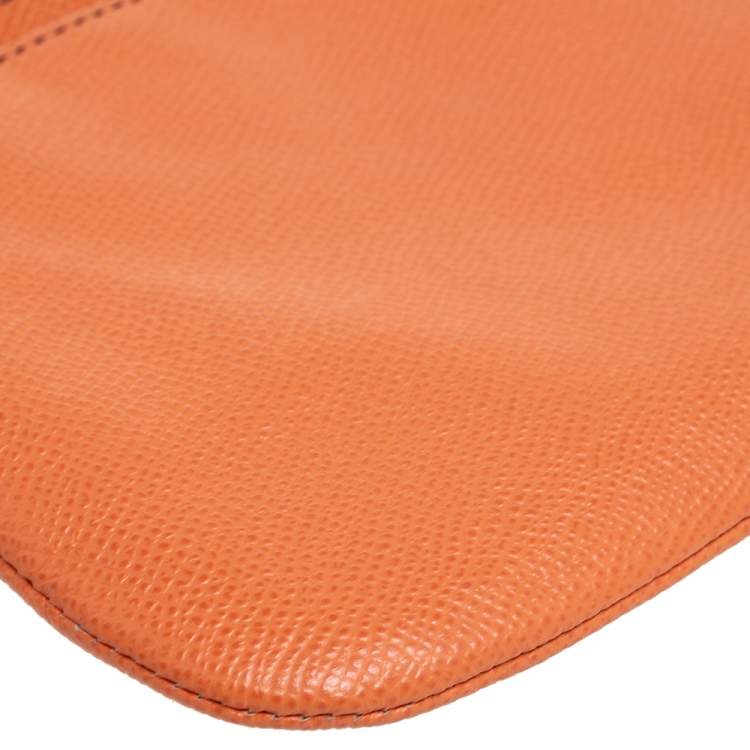 Pre Owned Valentino Carrot Orange Grained Leather Zip Wristlet Pouch