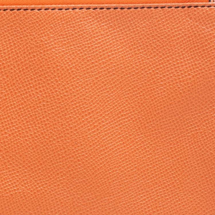 Pre Owned Valentino Carrot Orange Grained Leather Zip Wristlet Pouch