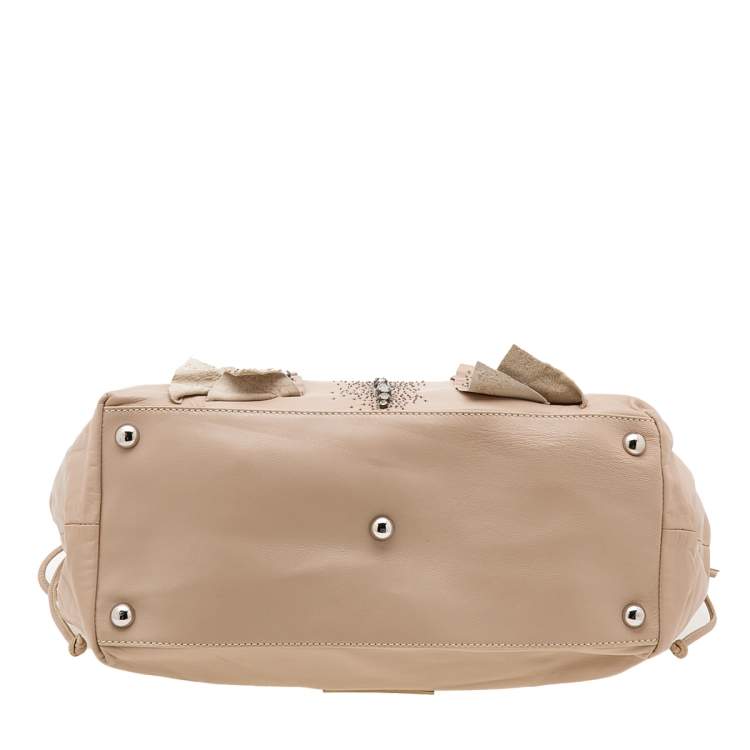 Pre Owned Valentino Pale Pink Leather Crystal Embellished Tote