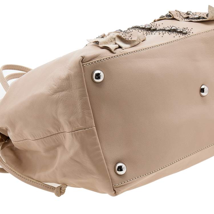 Pre Owned Valentino Pale Pink Leather Crystal Embellished Tote