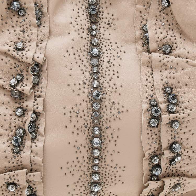 Pre Owned Valentino Pale Pink Leather Crystal Embellished Tote