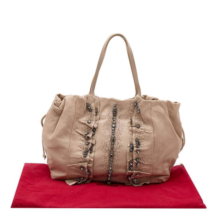 Pre Owned Valentino Pale Pink Leather Crystal Embellished Tote