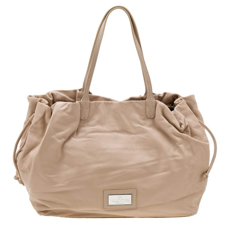 Pre Owned Valentino Pale Pink Leather Crystal Embellished Tote