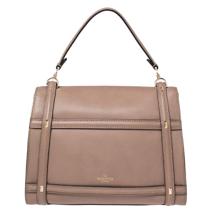 مملوكة مسبقًا Valentino Beige Leather Studded Flap Top Handle Bag