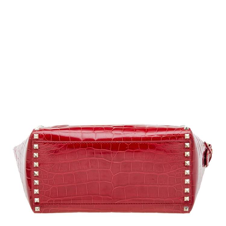 Pre Owned Valentino Red Alligator Leather Rockstud Trapeze Tote