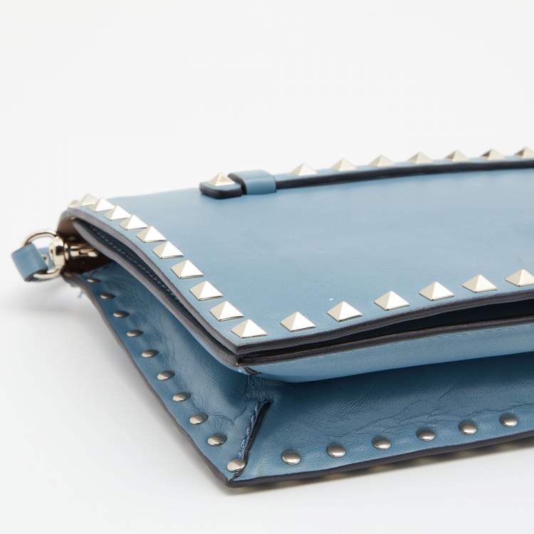 Pre Owned Valentino Sky Blue Leather Rockstud Clutch