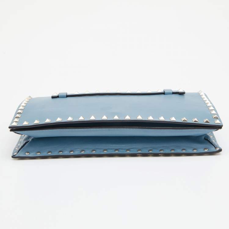Pre Owned Valentino Sky Blue Leather Rockstud Clutch