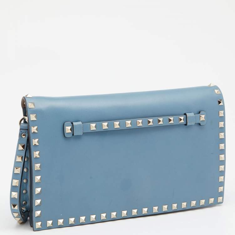 Pre Owned Valentino Sky Blue Leather Rockstud Clutch