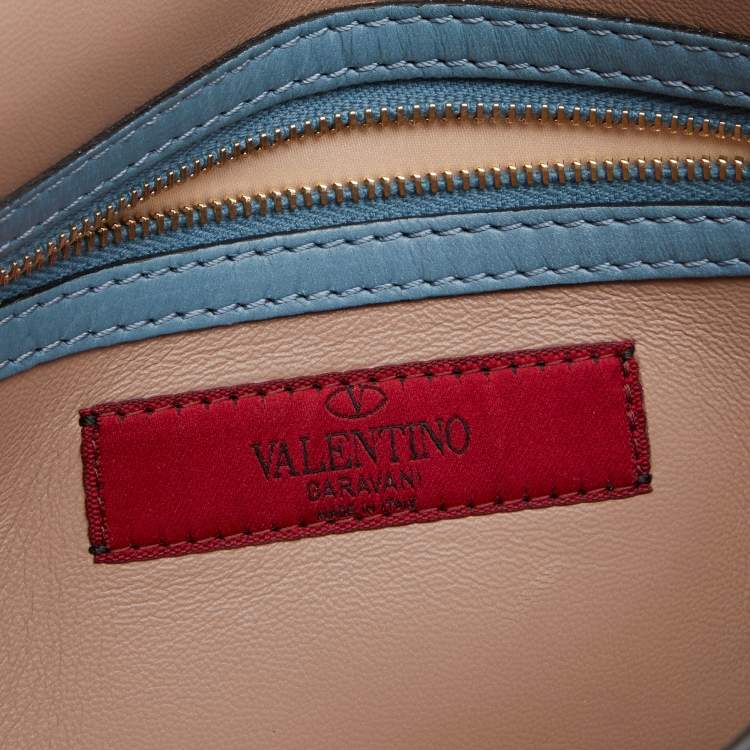 Pre Owned Valentino Sky Blue Leather Rockstud Clutch