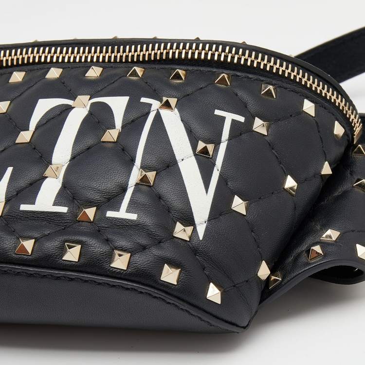 Pre Owned Valentino Black Leather VLTN Rockstud Belt Bag
