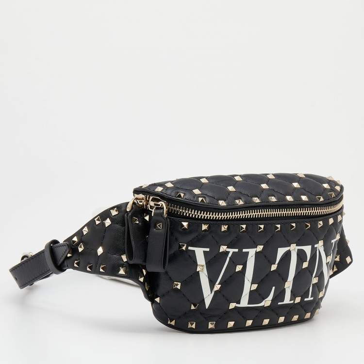 Pre Owned Valentino Black Leather VLTN Rockstud Belt Bag