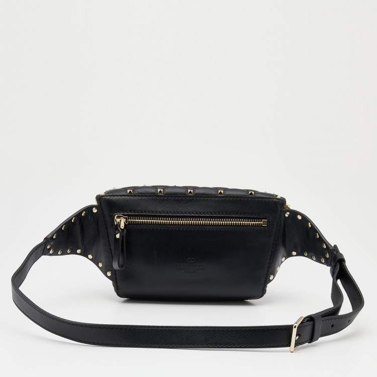 Pre Owned Valentino Black Leather VLTN Rockstud Belt Bag