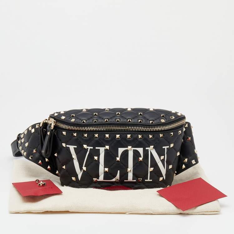 Pre Owned Valentino Black Leather VLTN Rockstud Belt Bag