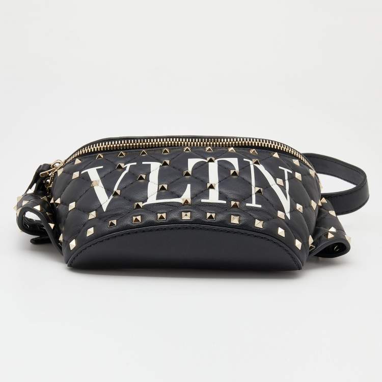 Pre Owned Valentino Black Leather VLTN Rockstud Belt Bag
