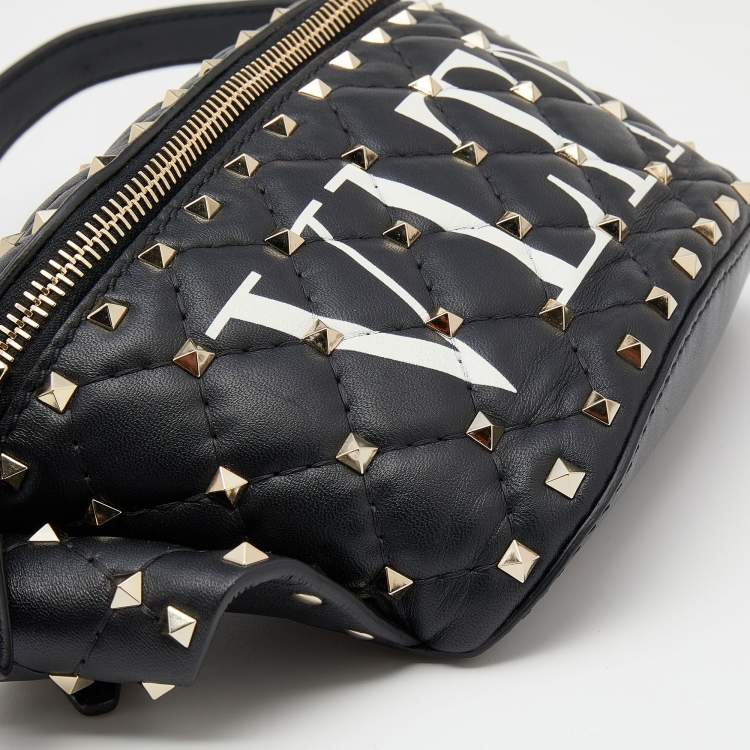 Pre Owned Valentino Black Leather VLTN Rockstud Belt Bag