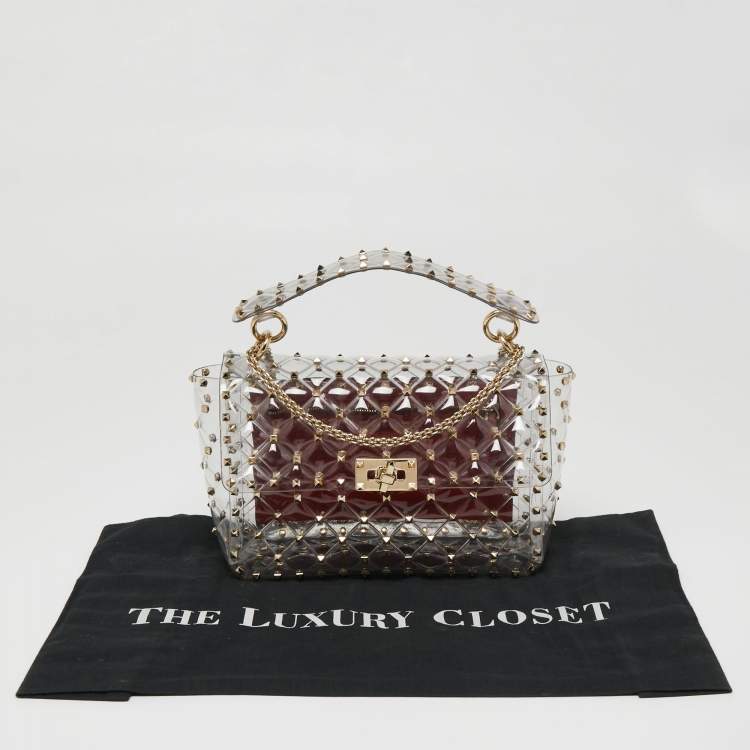 مملوكة مسبقًا  Valentino Clear/Red PVC Medium Rockstud Spike Top Handle Bag
