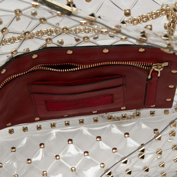 مملوكة مسبقًا  Valentino Clear/Red PVC Medium Rockstud Spike Top Handle Bag