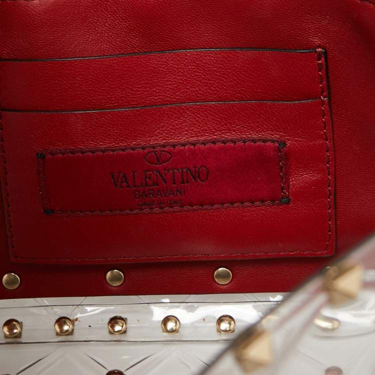 مملوكة مسبقًا  Valentino Clear/Red PVC Medium Rockstud Spike Top Handle Bag