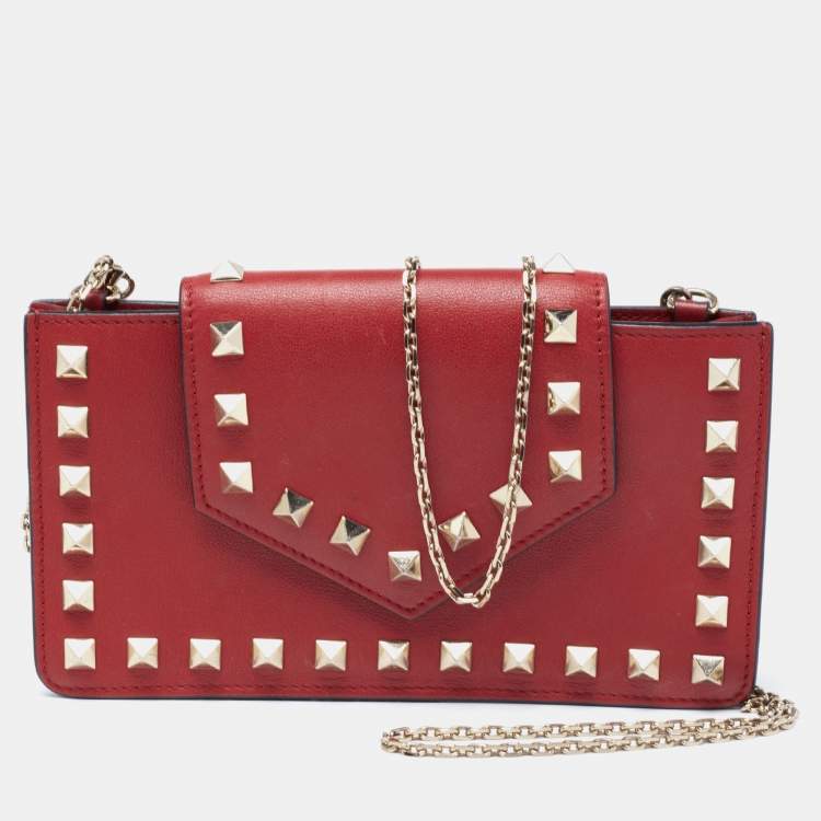 Valentino Red Leather Rockstud Phone Case Chain Bag Valentino The Luxury Closet