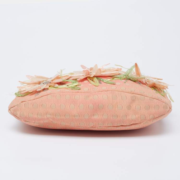 Pre Owned Valentino Multicolor Polka/Floral Embellished Fabric and Leather VLogo Flap Hobo