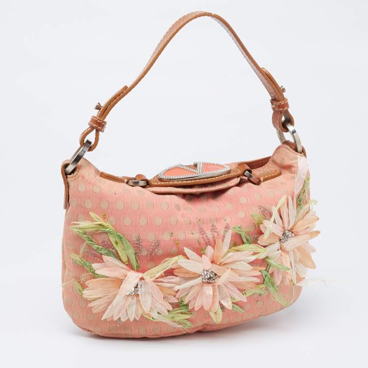 Pre Owned Valentino Multicolor Polka/Floral Embellished Fabric and Leather VLogo Flap Hobo