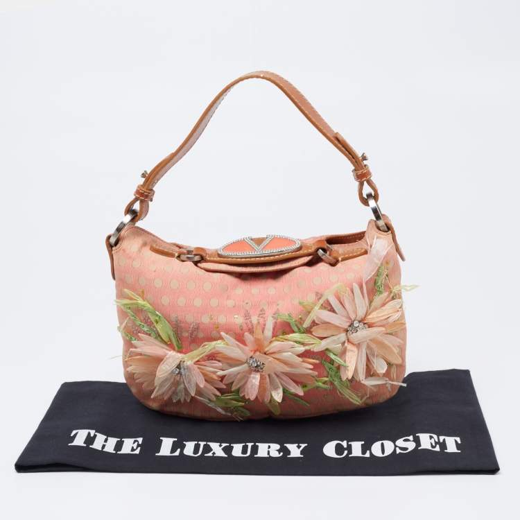 Pre Owned Valentino Multicolor Polka/Floral Embellished Fabric and Leather VLogo Flap Hobo