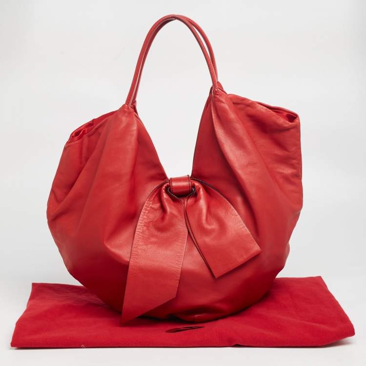 Pre Owned Valentino Red Leather 360 Bow Hobo