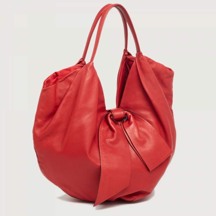 Pre Owned Valentino Red Leather 360 Bow Hobo