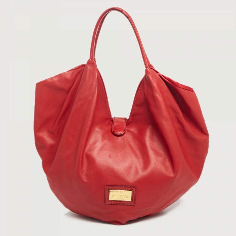 Pre Owned Valentino Red Leather 360 Bow Hobo