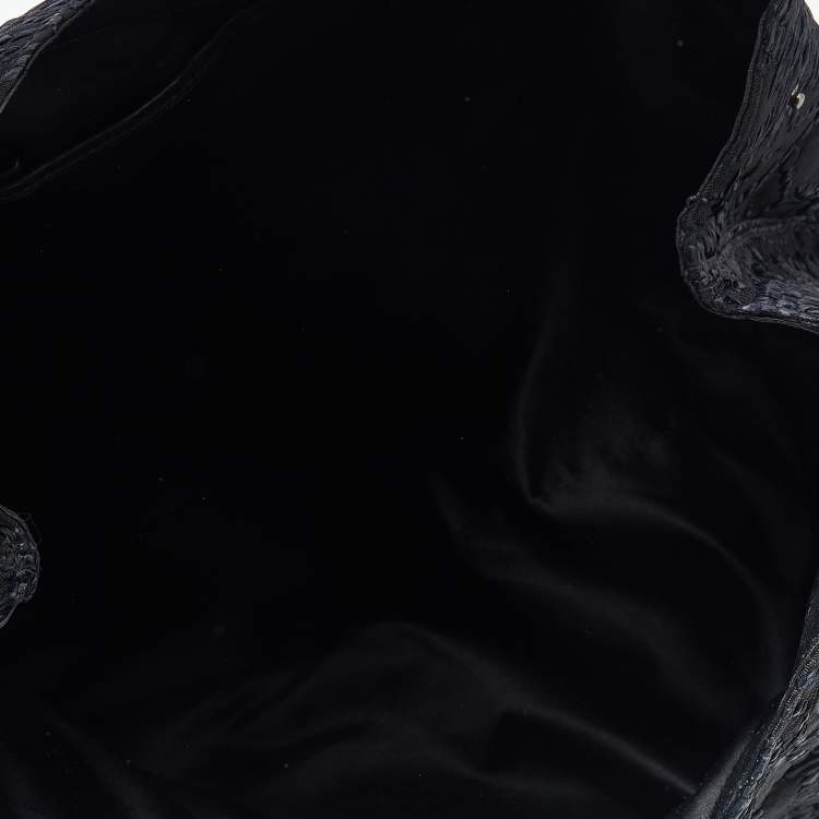 Pre Owned Valentino Black Nylon, Straw and Leather Hobo