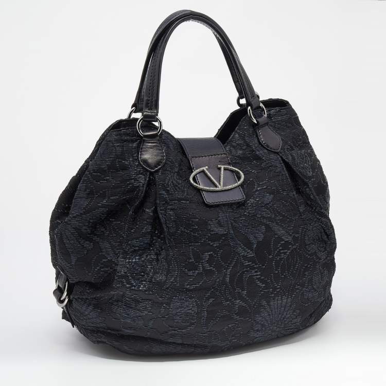 Pre Owned Valentino Black Nylon, Straw and Leather Hobo