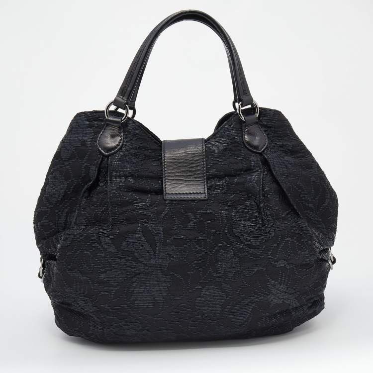 Pre Owned Valentino Black Nylon, Straw and Leather Hobo