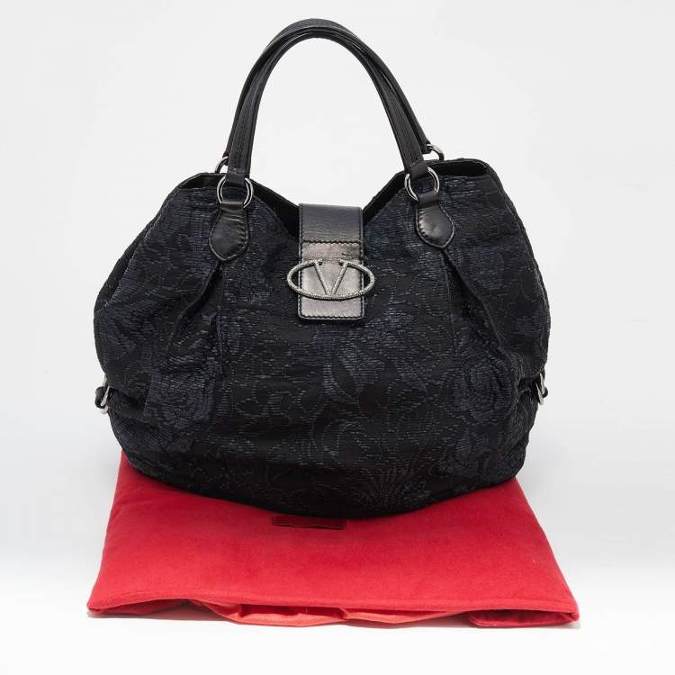 Pre Owned Valentino Black Nylon, Straw and Leather Hobo