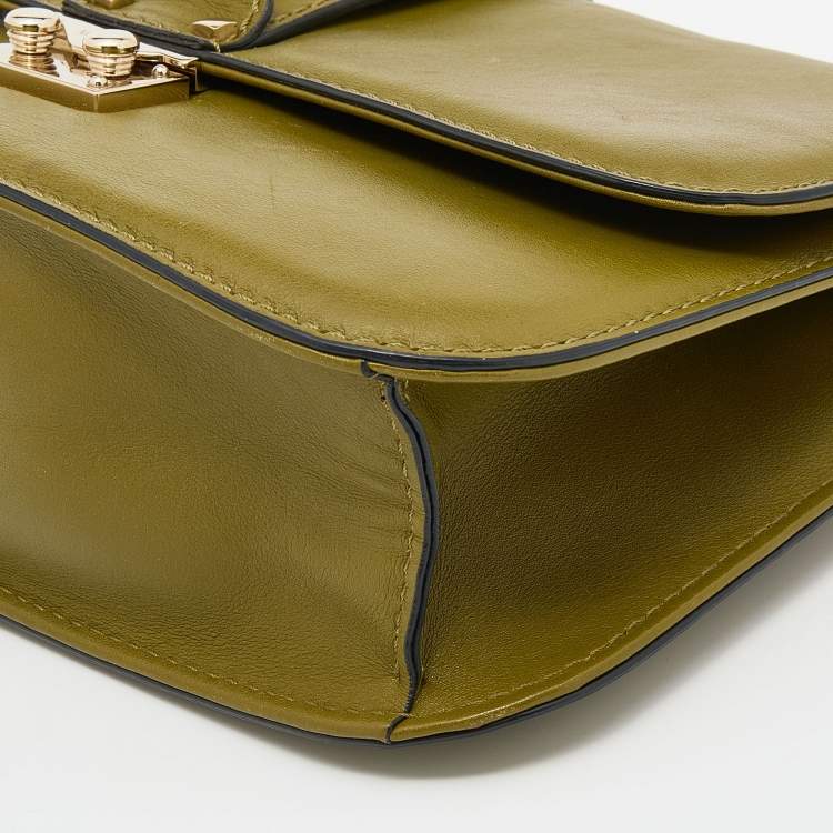 Valentino Green Leather Rockstud Medium Glam Lock Flap Bag