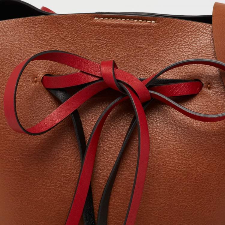 Pre Owned Valentino Brown Leather Bow Drawstring Bucket Bag
