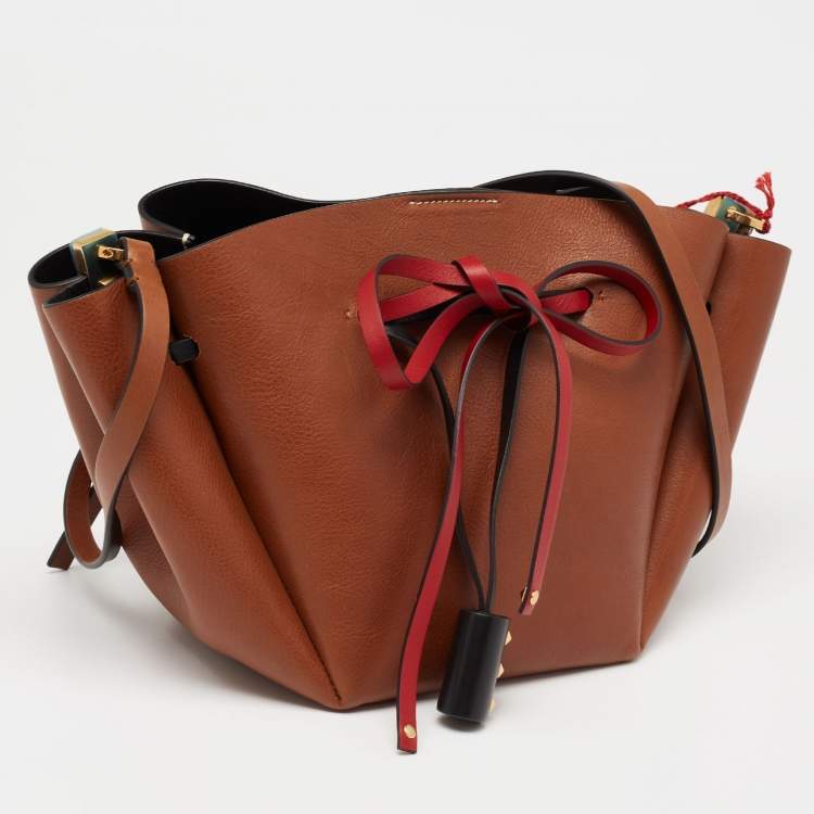 Pre Owned Valentino Brown Leather Bow Drawstring Bucket Bag