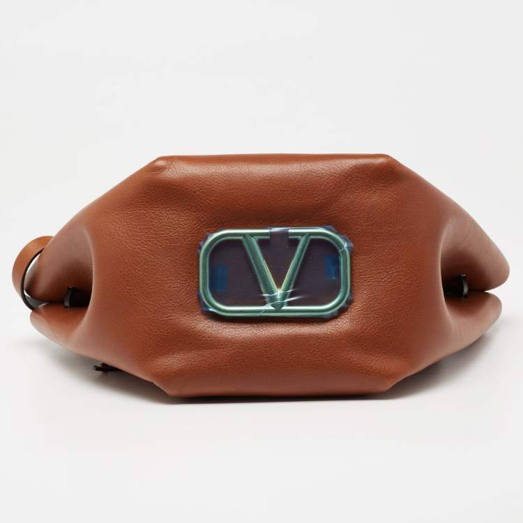Pre Owned Valentino Brown Leather Bow Drawstring Bucket Bag