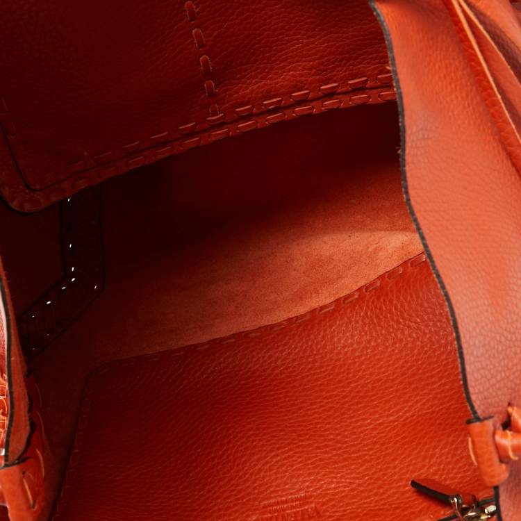 Pre Owned Valentino Orange Pebbled Leather Fringe C-Rockee Tote