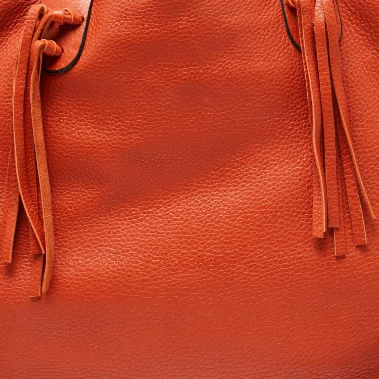 Pre Owned Valentino Orange Pebbled Leather Fringe C-Rockee Tote